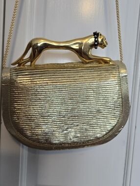 Gold Panther Handle Cross Body Clutch